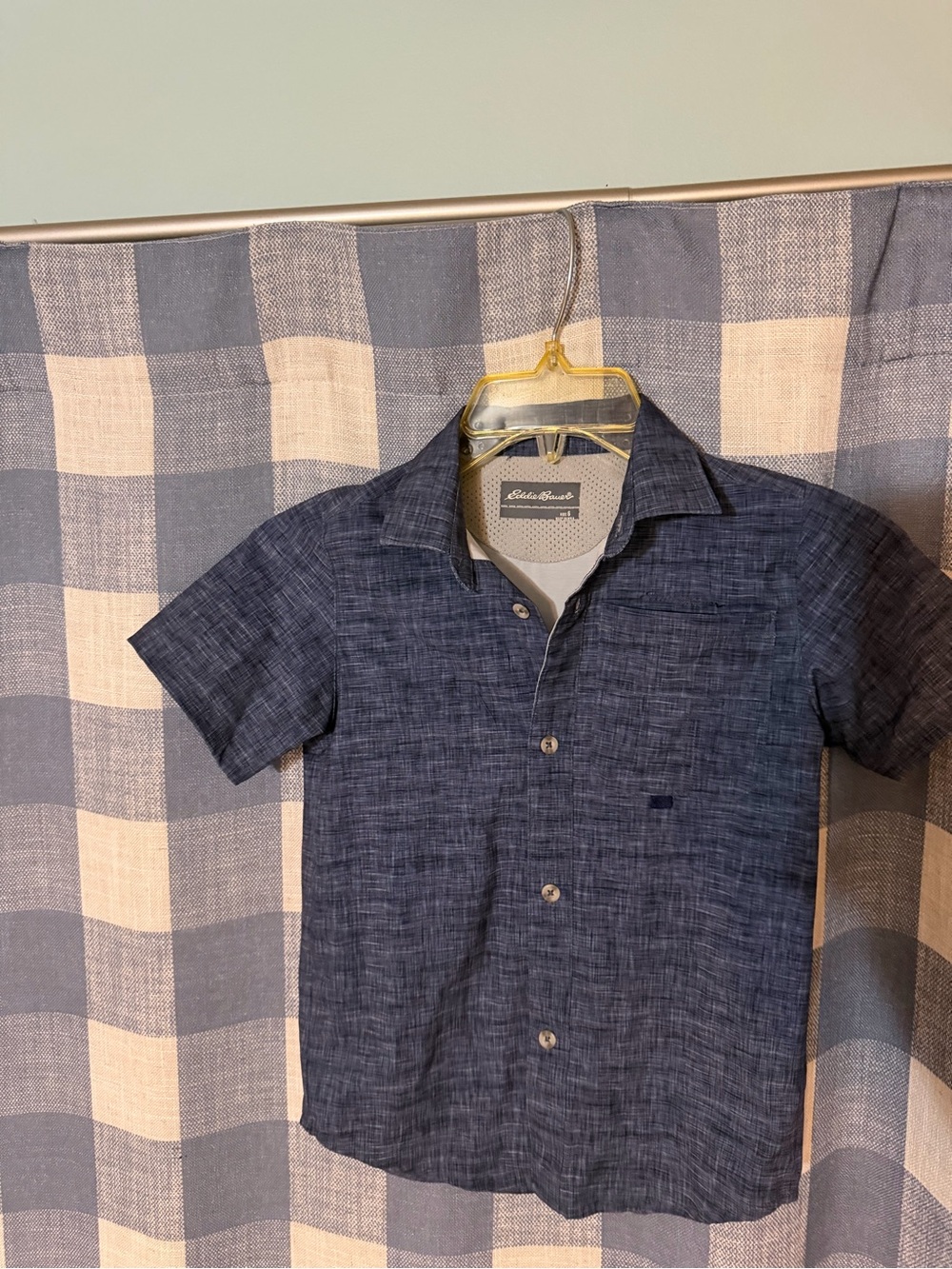 Eddie Bauer Size 6 Navy Crosshatch Short Sleeve Button Down Shirt